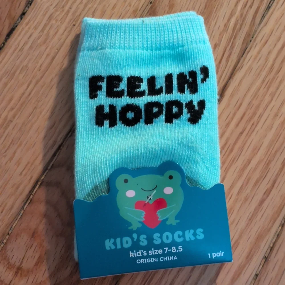 Kids' Heart and Frog Themed Socks Set‎ Of 3 Size 7-8.5